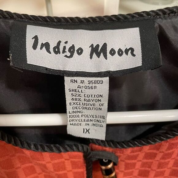 Indigo Moon Womens Embroidered Patchwork Jacket 1X Terracotta Velvet Art to Wear - Picture 5 of 5